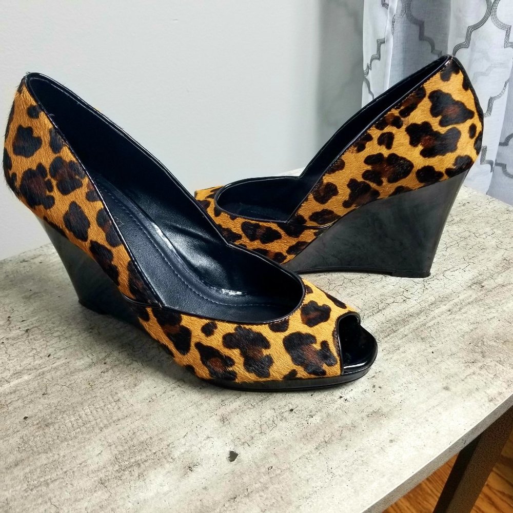 Marco Santi Peep Toe Leopard Print Shoes Wedge Platform Cushioned Women Size 10